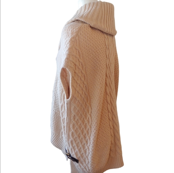 Saks Fifth Ave Wool Blend Cream Cable Knit Cowl Sweater with Side Belts Small - Picture 11 of 16